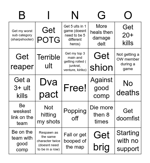 OW MH Bingo Card