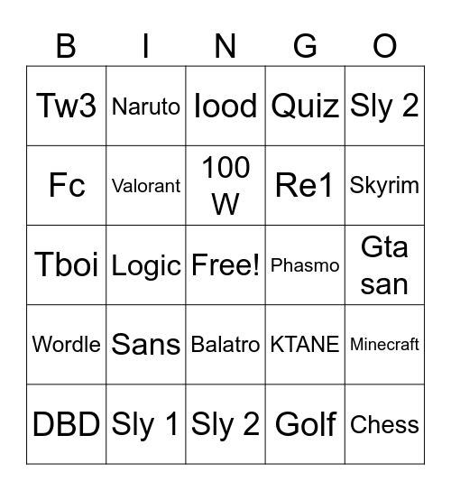 Untitled Bingo Card