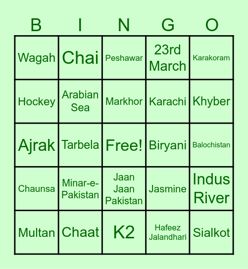 Azaadi Bingo! Bingo Card