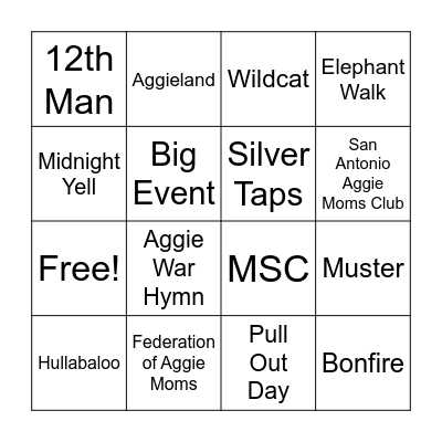 Aggie Bingo Card