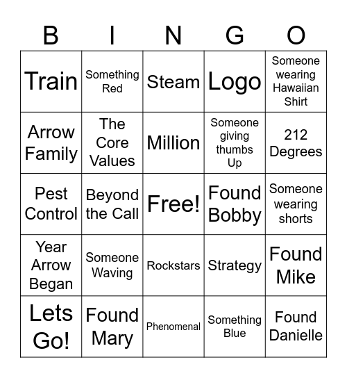 ARROW FISCAL YEAR KICKOFF Bingo Card
