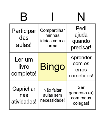 Volta às aulas! Bingo Card