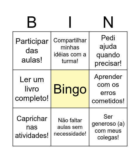 Volta às aulas! Bingo Card