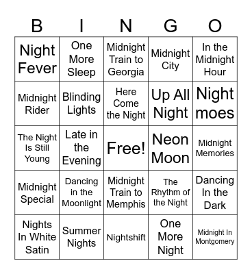 Midnight Madness Bingo Card