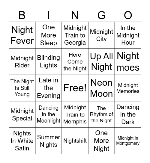Midnight Madness Bingo Card