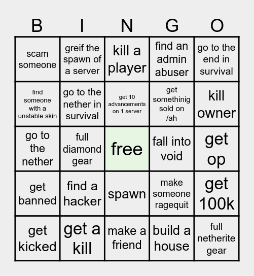 Minehut Bingo Card