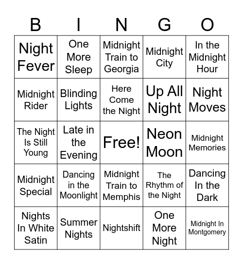 Midnight Madness Bingo Card
