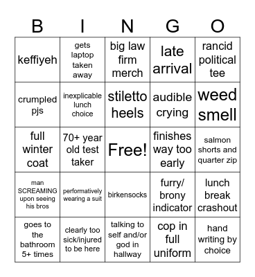 bar people watching bingo Card