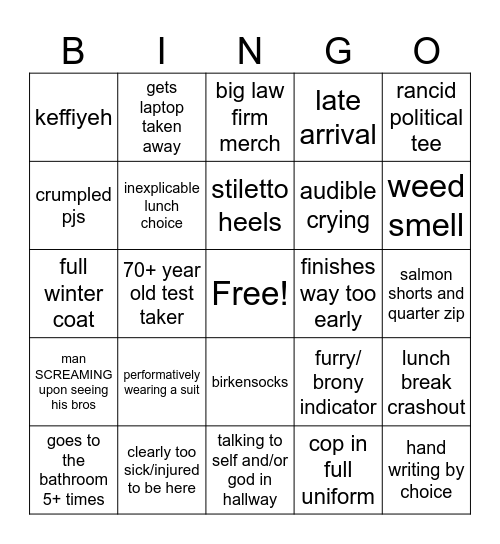 bar people watching bingo Card