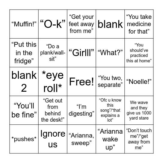 RyAnne & Sofia Bingo 2 Bingo Card