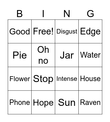 Sight Words Bingo Card