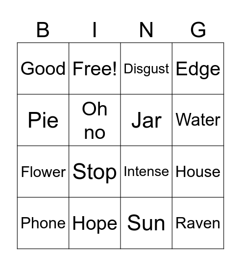 Sight Words Bingo Card