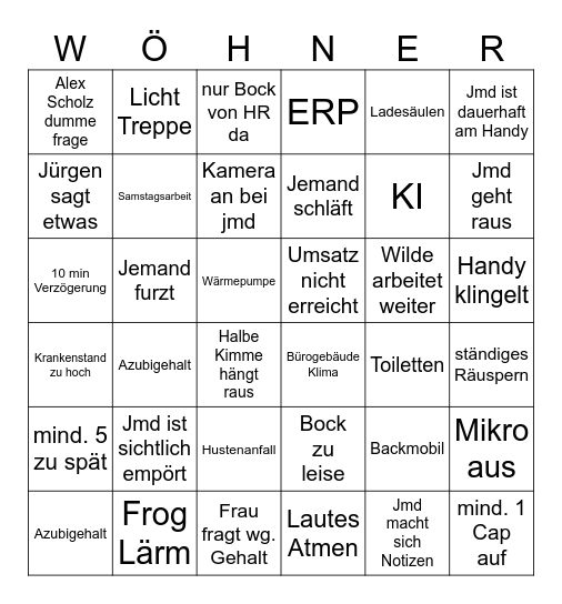 Wöhner Betriebsversammlung Bingo Card