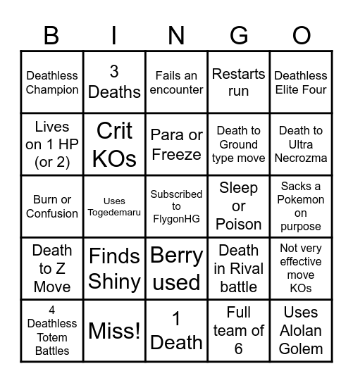 Electric Nuzlocke Flygon Bingo Card