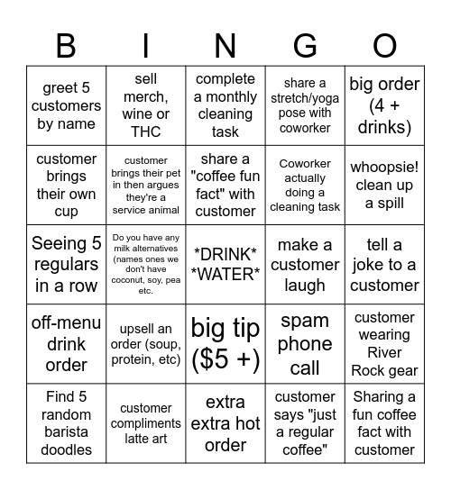 BARISTA BINGO Card