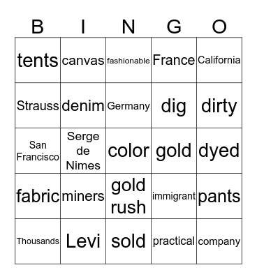 blue jeans Bingo Card