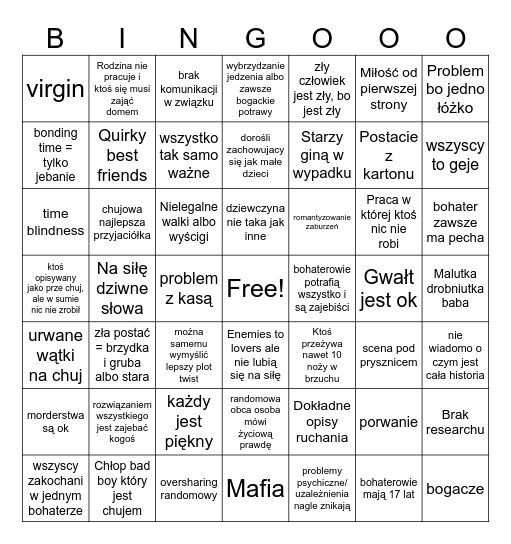Chujowe książki itd Bingo Card