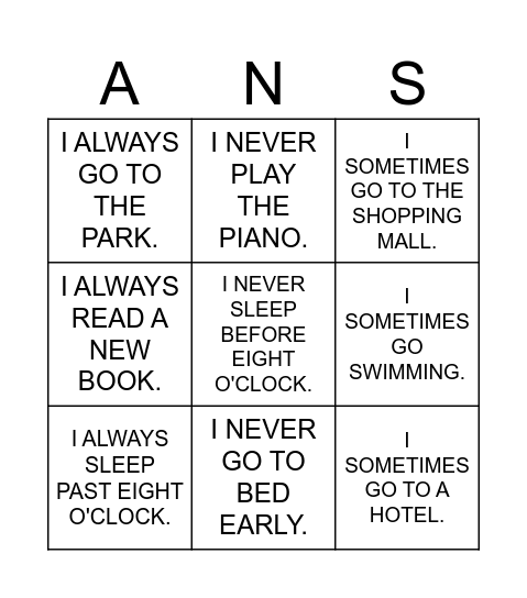 WHEN I'M ON VACATION... Bingo Card