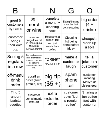 BARISTA BINGO Card