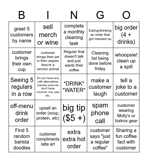 BARISTA BINGO Card