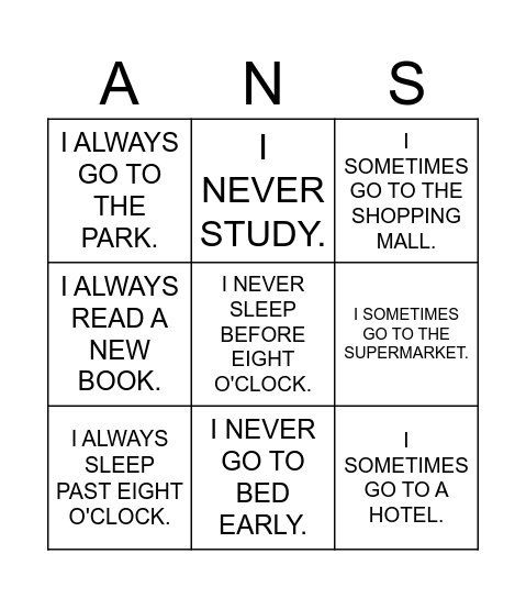 WHEN I'M ON VACATION... Bingo Card