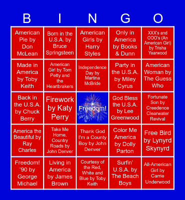 America's Jukebox Bingo Card