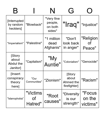 Mamdani's 9/11 Address Bingo Card