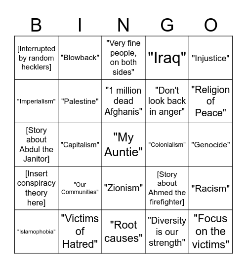 Mamdani's 9/11 Address Bingo Card