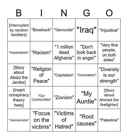 Mamdani's 9/11 Address Bingo Card