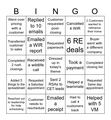 Untitled Bingo Card