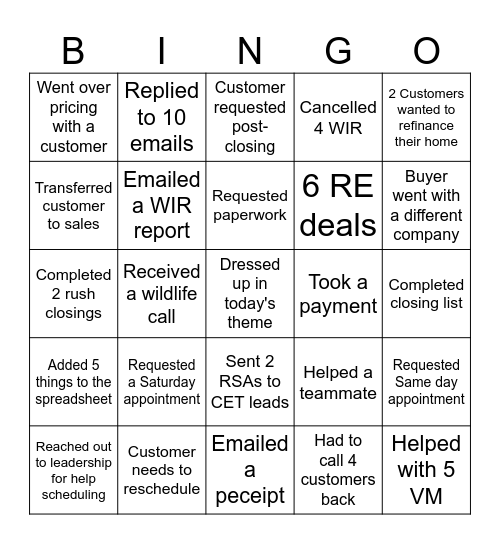Untitled Bingo Card