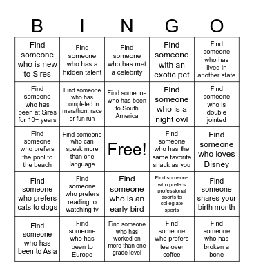 SIRES BINGO Card