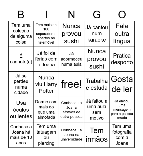 Econtra alguém que... Bingo Card