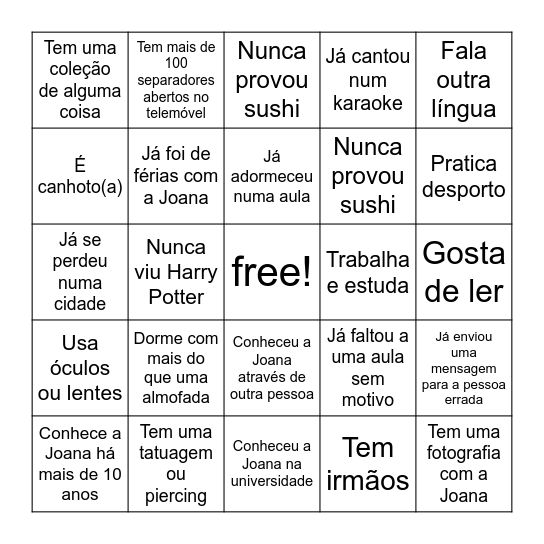 Econtra alguém que... Bingo Card