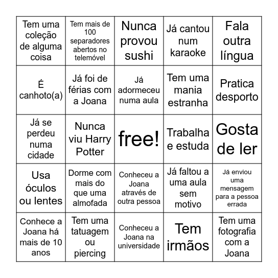 Econtra alguém que... Bingo Card