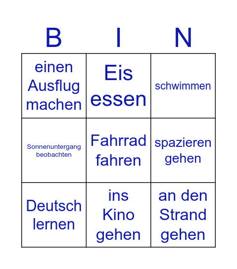 Wochenende-Bingo Card