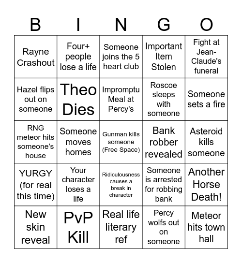 Ain't It a Pity! Session 4 Bingo Card
