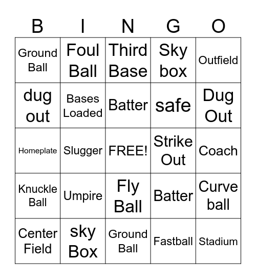 Baseball Bingo Card