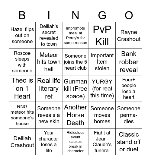 Ain't It a Pity! Session 4 Bingo Card