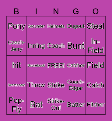 Baseball Bingo Card