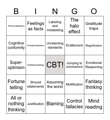 Thinking Error Bingo Card