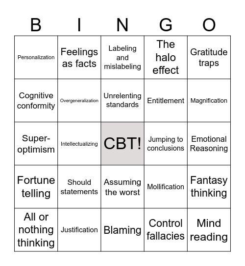 Thinking Error Bingo Card