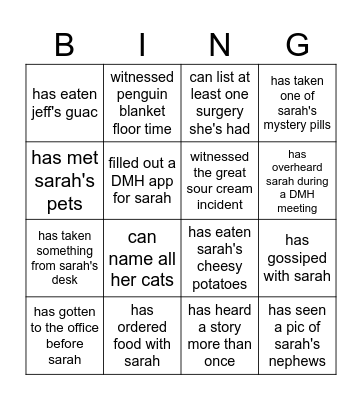 sarah's farewell Bingo Card