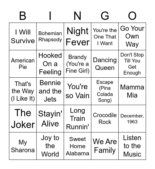 70's Bingo Card