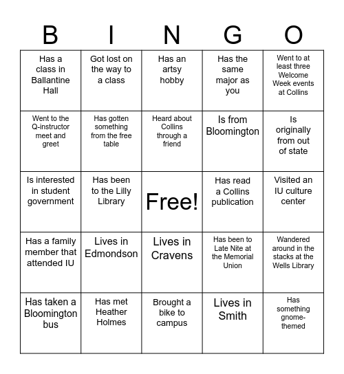 Q199 Classmate Bingo Card