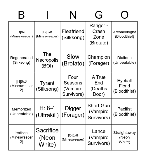 Gamer Bingo Card