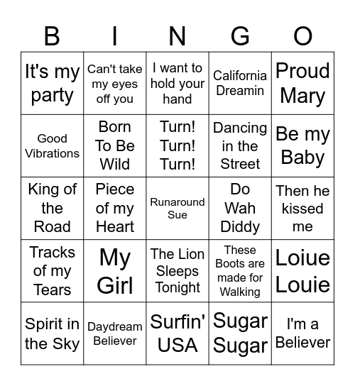 60's Bingo Card