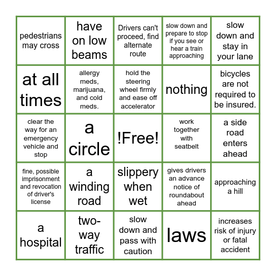 CT Permit Question & Answer Bingo Card