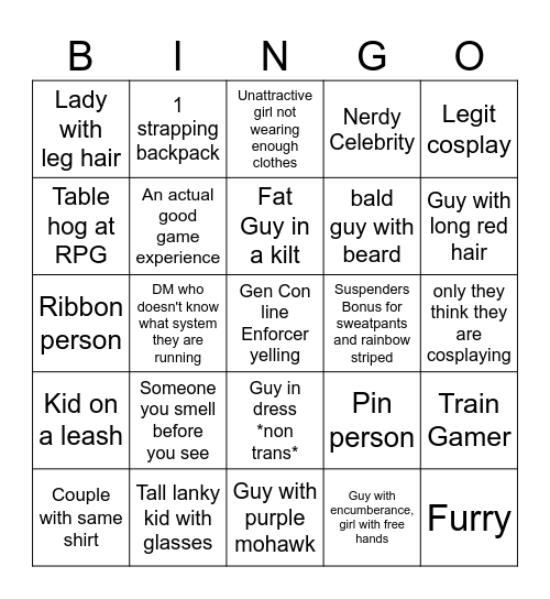 GenCon Bingo Card