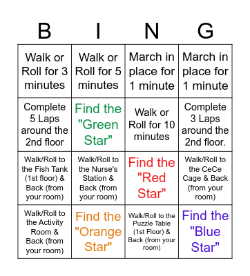 WALKING/ROLLING WHEELCHAIR BINGO Card